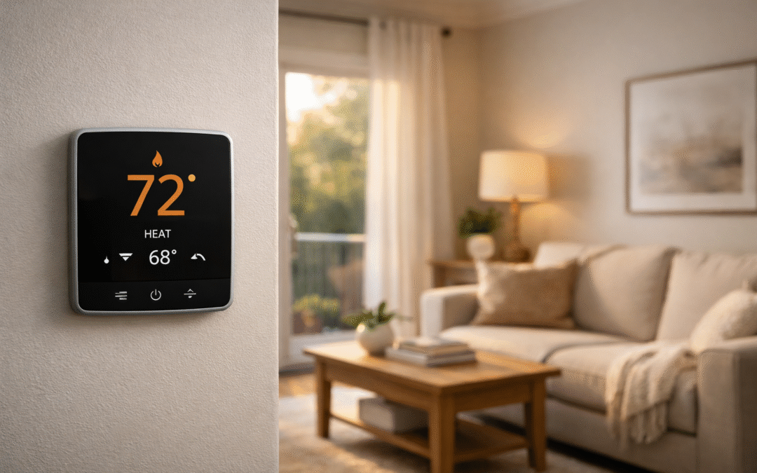 thermostat set to 72 degrees during winter month